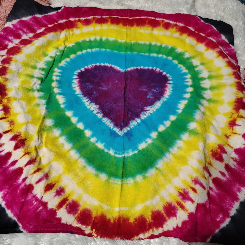 Vintage Colorful Tie-Dye Heart Small  Tapestry.Dresser Scarf.Apperal/Many Uses